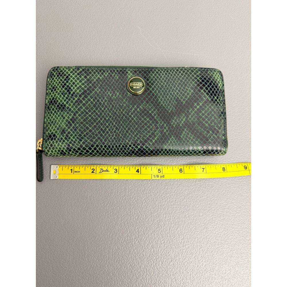 Coach Python Embossed Green Zip Around Leather Wallet - Picture 2 of 8